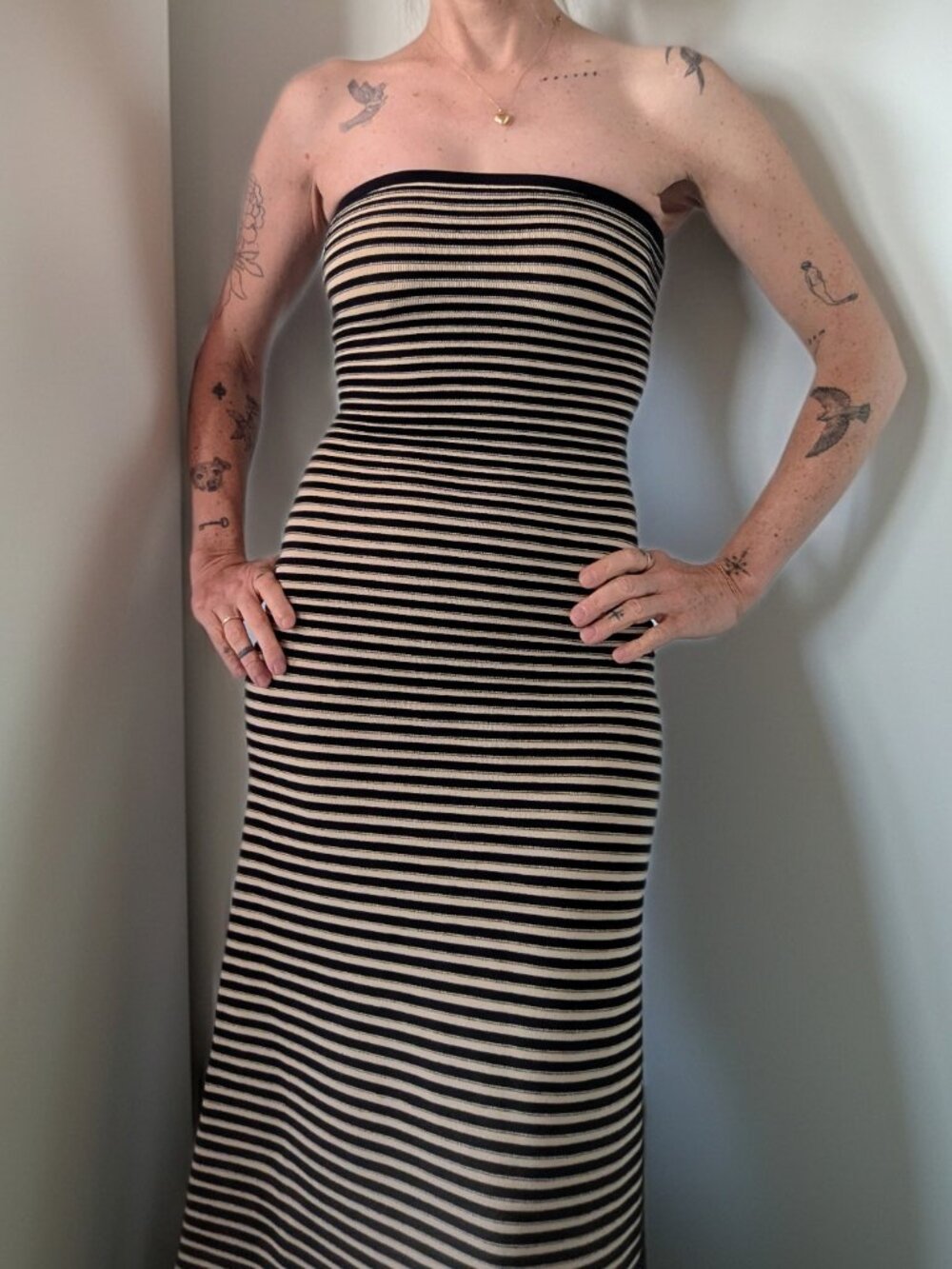 The Wolf Gang Sunmor Knit Striped Tube Midi Dress XS Noir Black